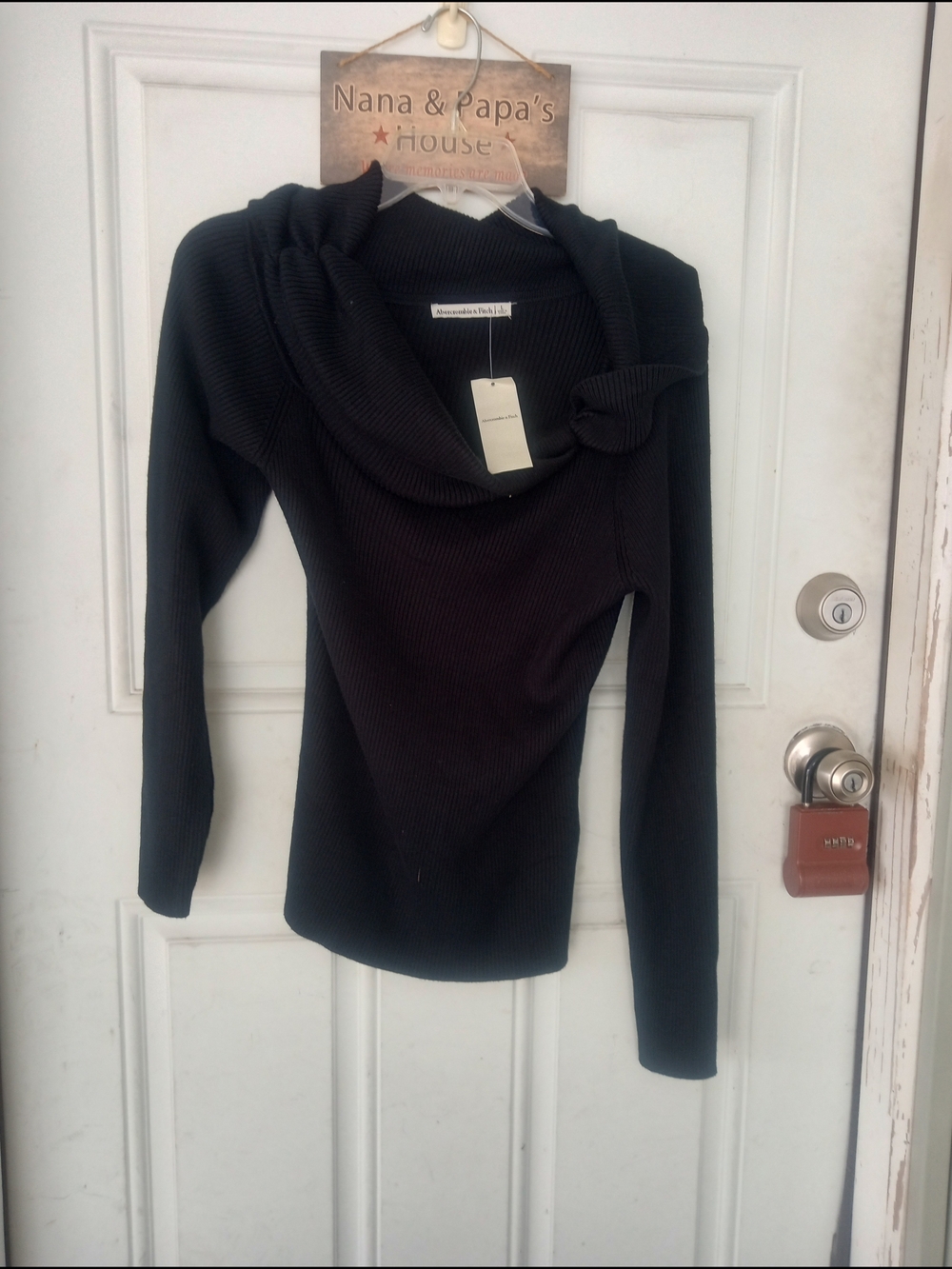 Abercrombie & Fitch Black Ribbed Cowl Neck Sweater
